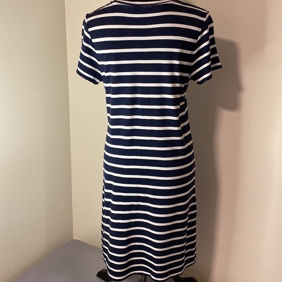 Banana Republic Twist Knot navy and white striped short sleeved tee dress size M - Picture 8 of 10